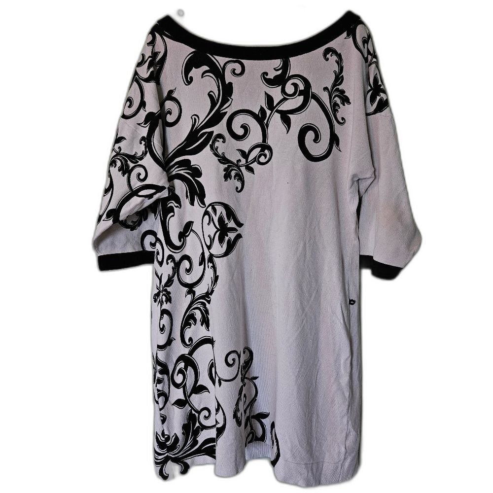 WHBM Paisley Knit White Black Sweater Dress Modern Minimalist Medium Versatile